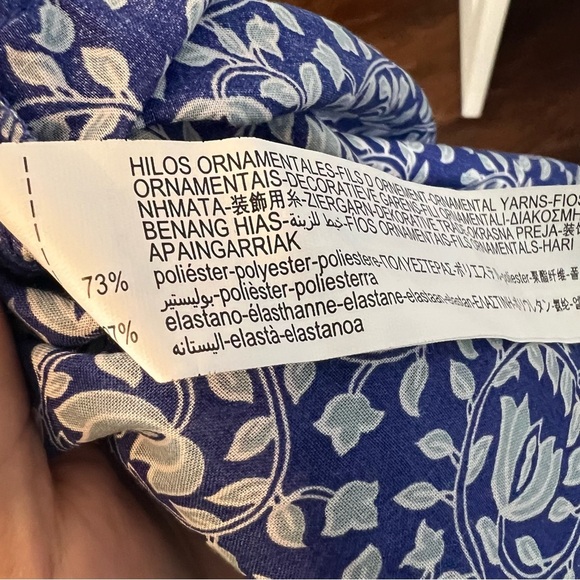 3/$30 🍂Zara Women Blue Floral A-Line Mini Dress Short Puff Sleeve Tassels Tiered - Picture 10 of 10